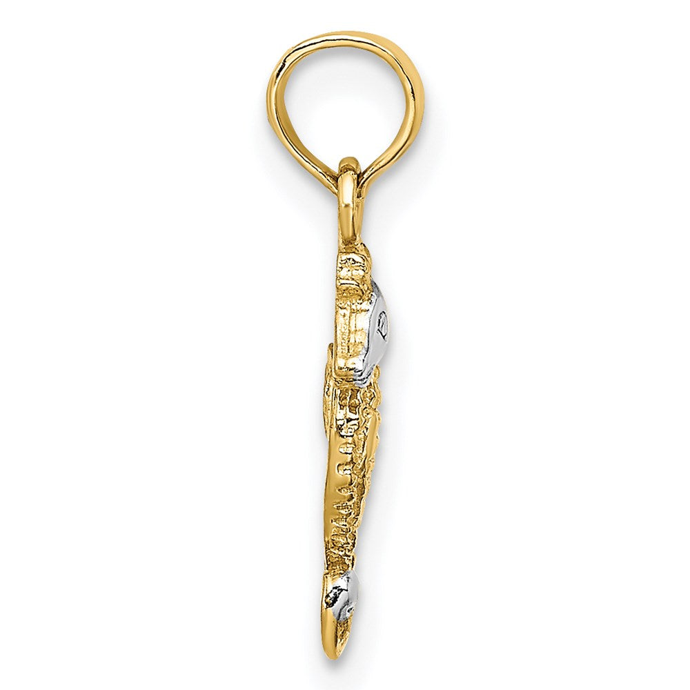 14K Gelb & Rhodium mit Weiß Seepferdchen Charm