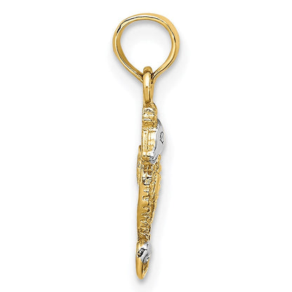 14K Gelb & Rhodium mit Weiß Seepferdchen Charm