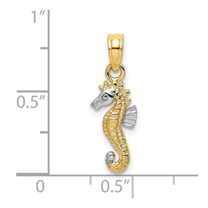 14K Gelb & Rhodium mit Weiß Seepferdchen Charm