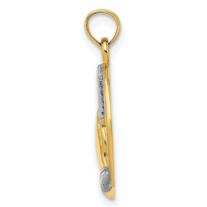 14K Gelb & Rhodium mit Betend Hands und Kreuz Charm