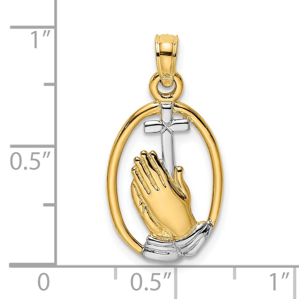 14K Gelb & Rhodium mit Betend Hands und Kreuz Charm