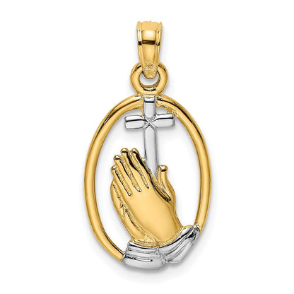 14K Gelb & Rhodium mit Betend Hands und Kreuz Charm