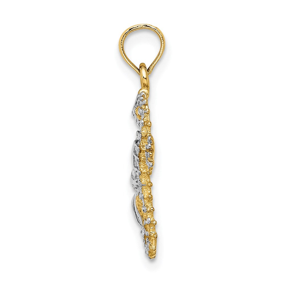 14K Gelb & Rhodium mit Weiß Seestern und Seepferdchen Charm