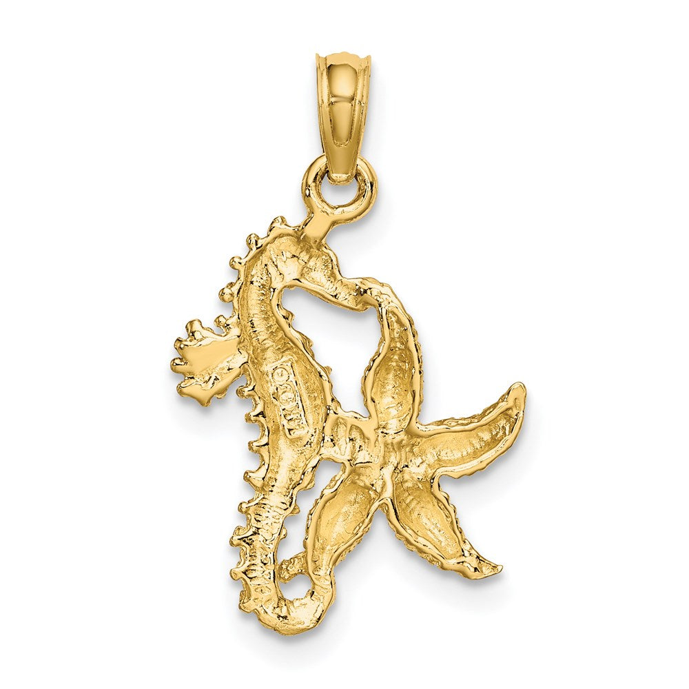 14K Gelb & Rhodium mit Weiß Seestern und Seepferdchen Charm