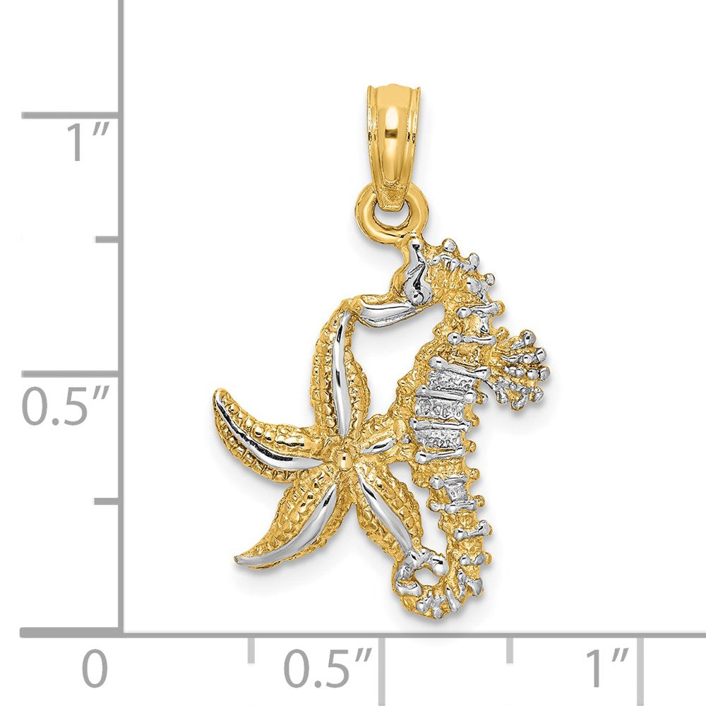 14K Gelb & Rhodium mit Weiß Seestern und Seepferdchen Charm