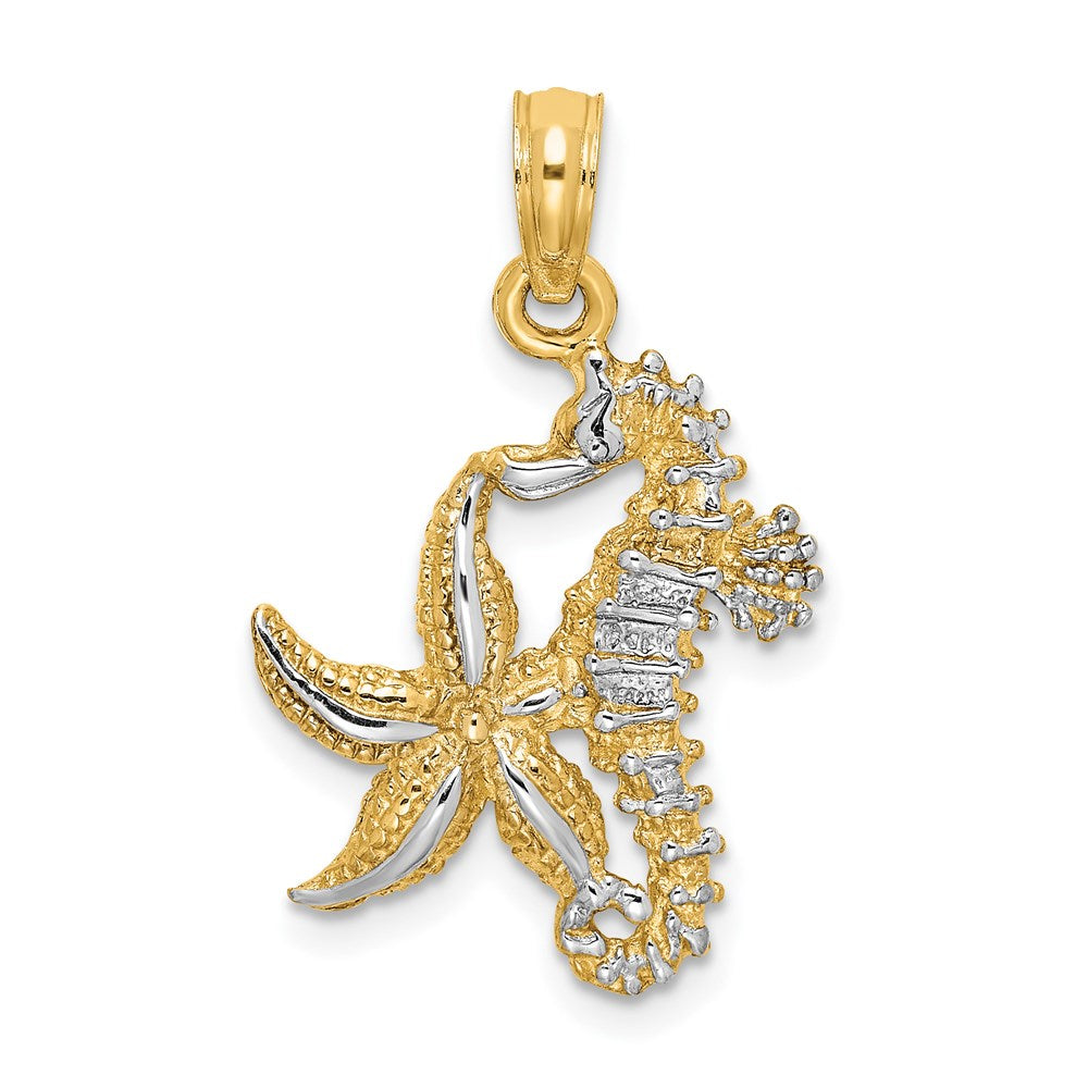 14K Gelb & Rhodium mit Weiß Seestern und Seepferdchen Charm