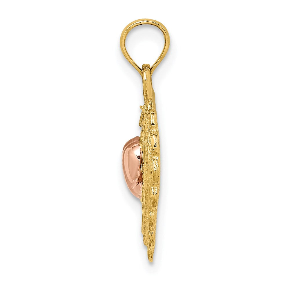 14K Bicolor Gold Herz auf strukturiertem Herz-Charm, poliert, Rosé- und Gelbgold
