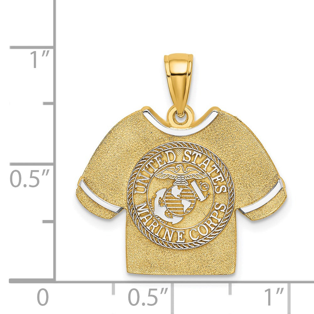 14K Gelb- & Rhodiumgold mit Rhodium US-Marine-Corps-T-Shirt-Charm
