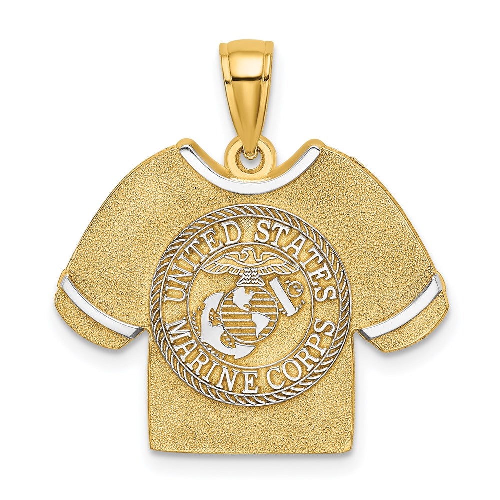 14K Gelb- & Rhodiumgold mit Rhodium US-Marine-Corps-T-Shirt-Charm