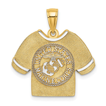 14K Gelb- & Rhodiumgold mit Rhodium US-Marine-Corps-T-Shirt-Charm