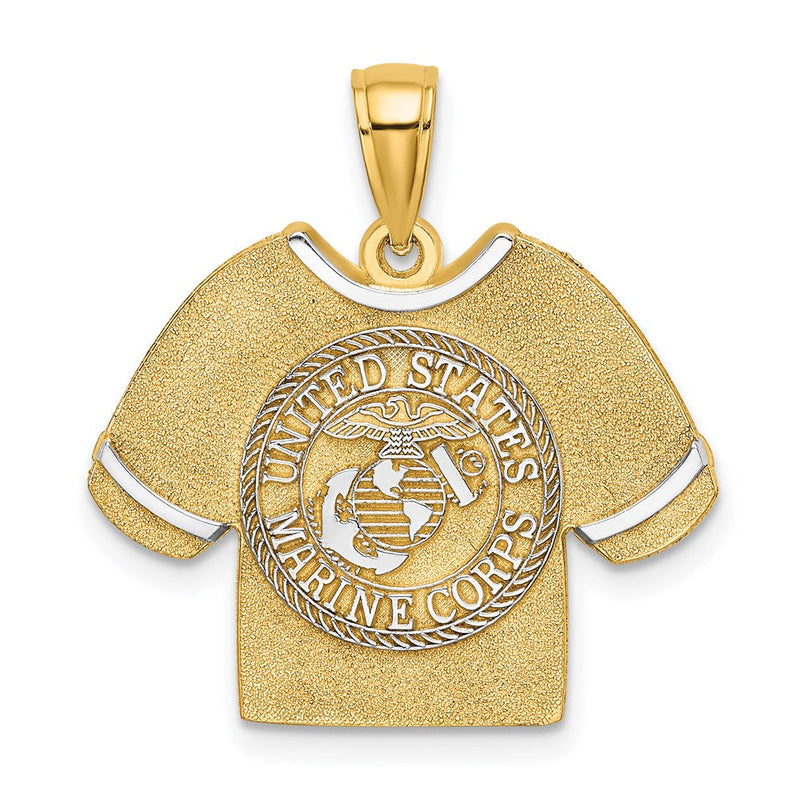 14K Gelb- & Rhodiumgold mit Rhodium US-Marine-Corps-T-Shirt-Charm