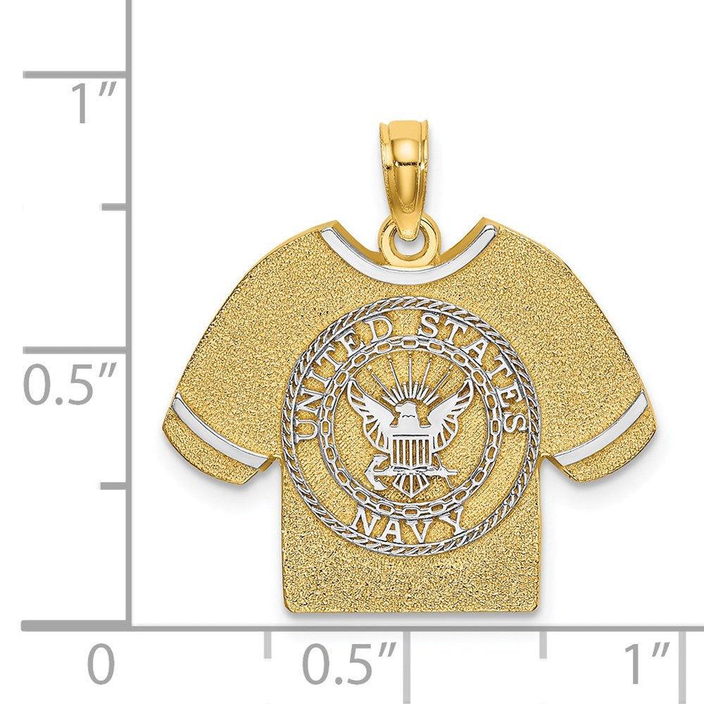 14K Gelb- und Rhodiumgold mit Rhodium US-Navy-T-Shirt-Charm