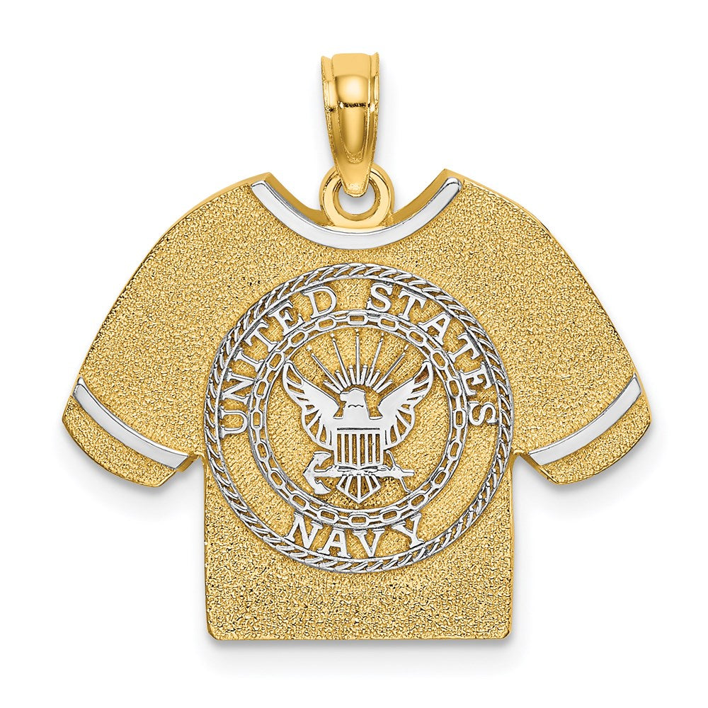 14K Gelb- und Rhodiumgold mit Rhodium US-Navy-T-Shirt-Charm