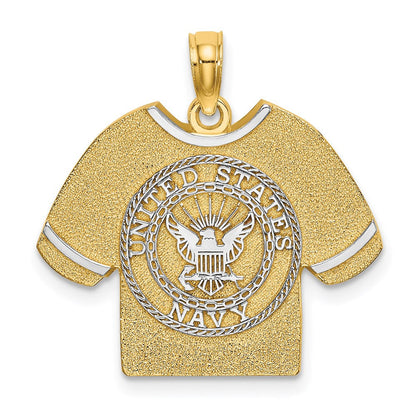 14K Gelb- und Rhodiumgold mit Rhodium US-Navy-T-Shirt-Charm