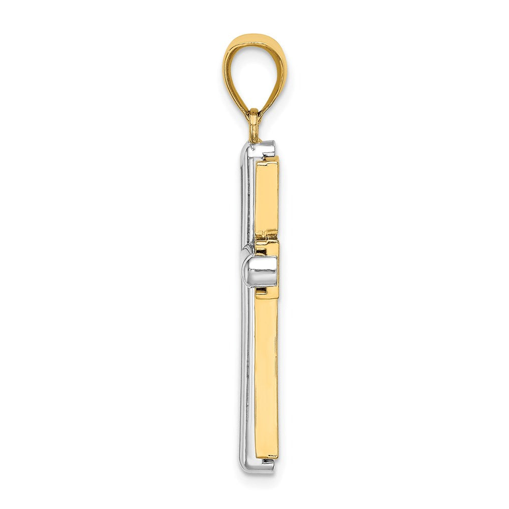 14K Bicolor Gold Facettiertes Kreuz Charm