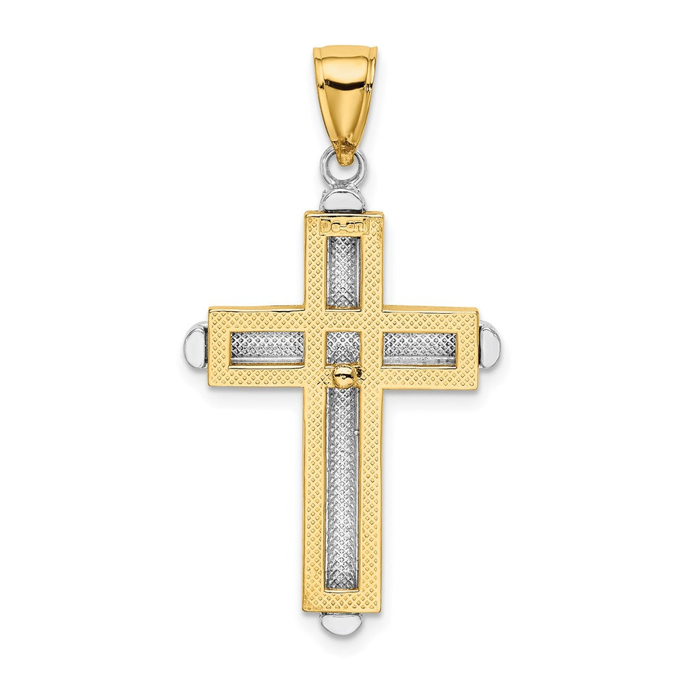 14K Bicolor Gold Facettiertes Kreuz Charm