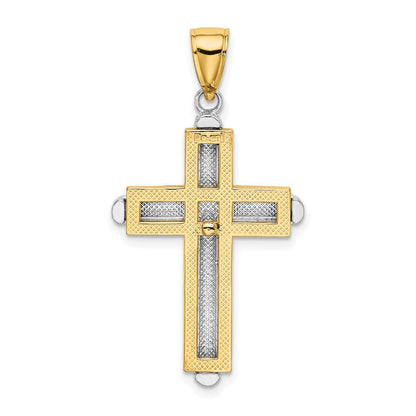 14K Bicolor Gold Facettiertes Kreuz Charm