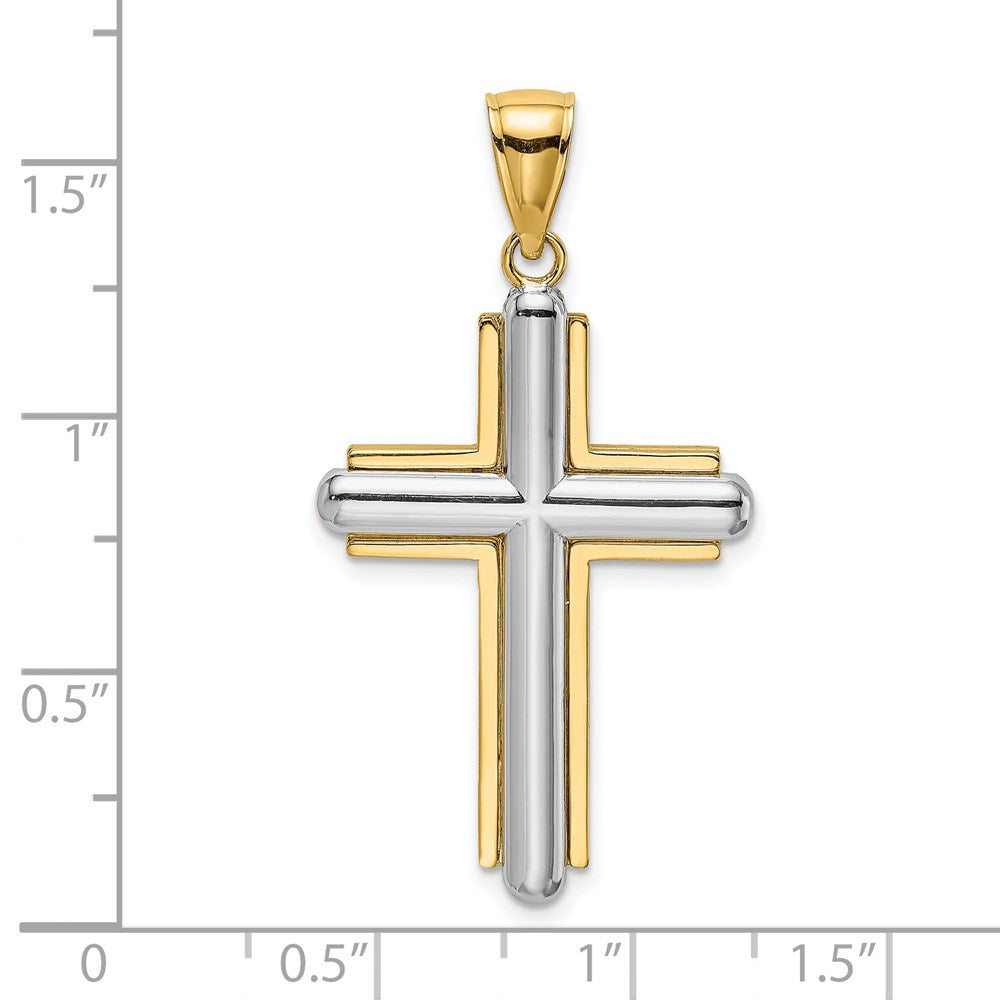 14K Bicolor Gold Facettiertes Kreuz Charm