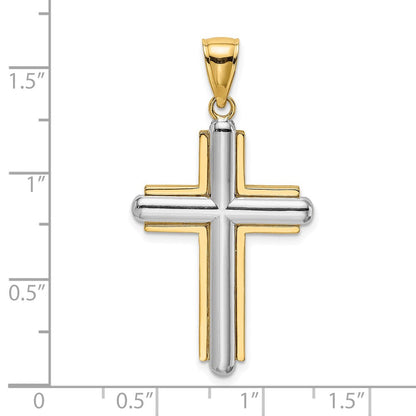 14K Bicolor Gold Facettiertes Kreuz Charm