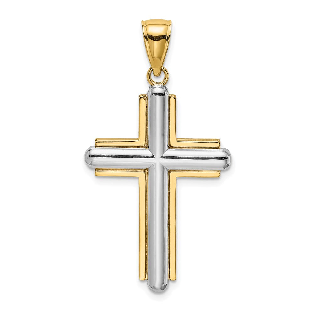 14K Bicolor Gold Facettiertes Kreuz Charm