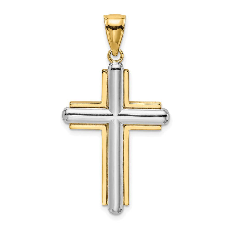 14K Bicolor Gold Facettiertes Kreuz Charm
