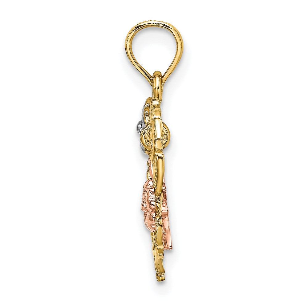 14K Bicolor Weiß Rhodium Motherly Liebe mit Blumen in Herz Charm