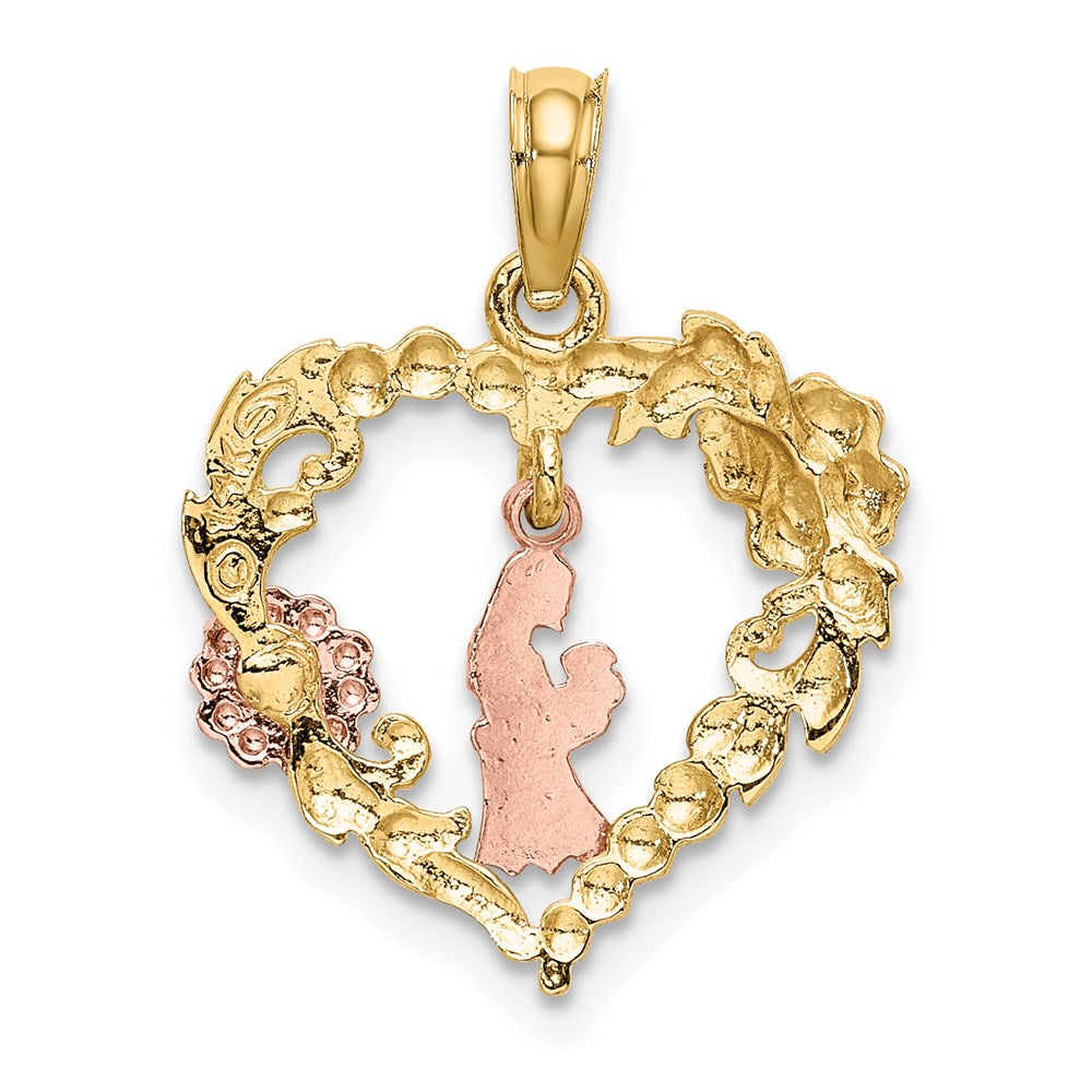 14K Bicolor Weiß Rhodium Motherly Liebe mit Blumen in Herz Charm
