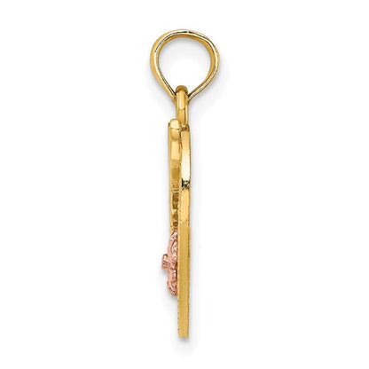 14K Bicolor-Gold mit Weiß-Rhodium #1 MOTHER Herz-Charm mit Blume