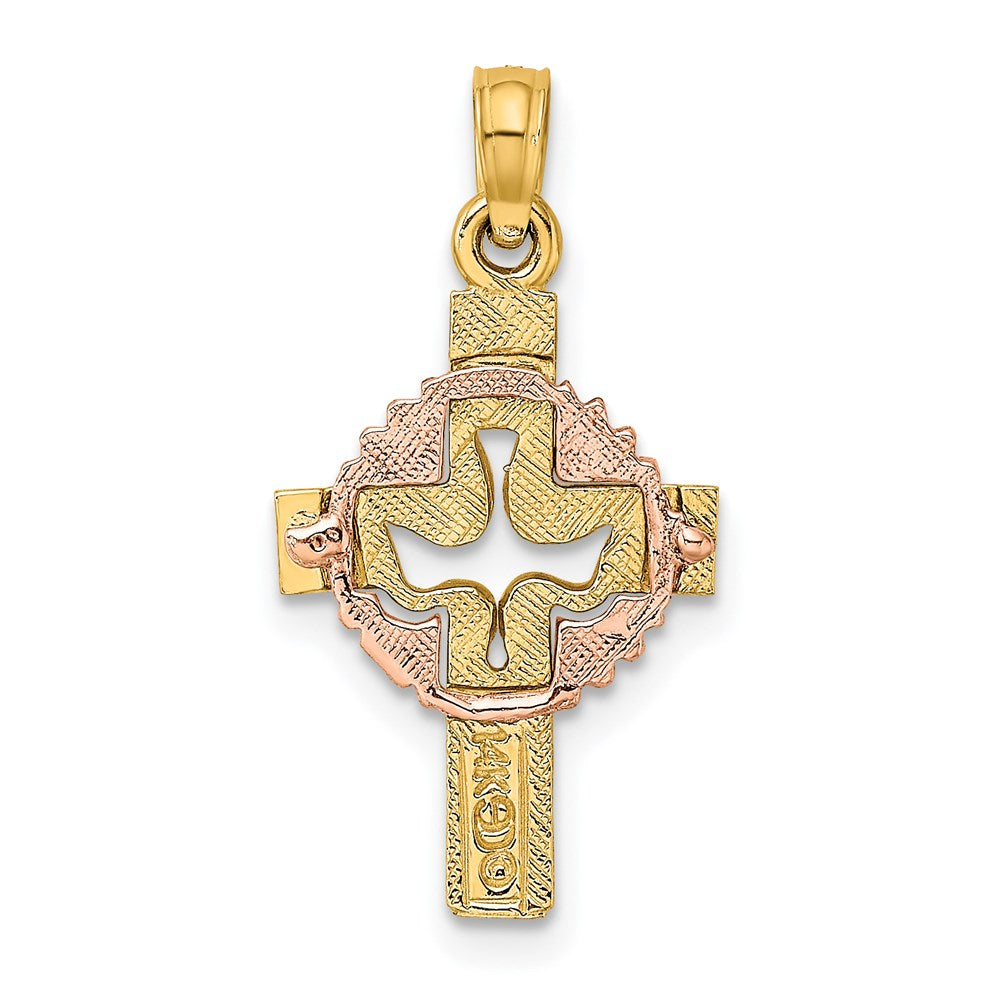 14K Bicolor Ausgeschnitten Taube auf Kreuz Charm