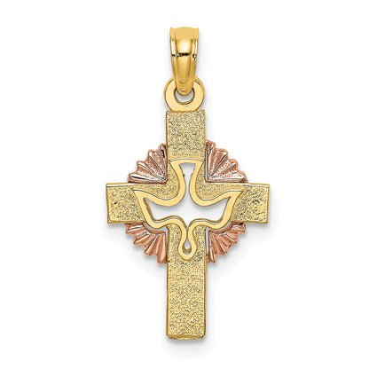 14K Bicolor Ausgeschnitten Taube auf Kreuz Charm
