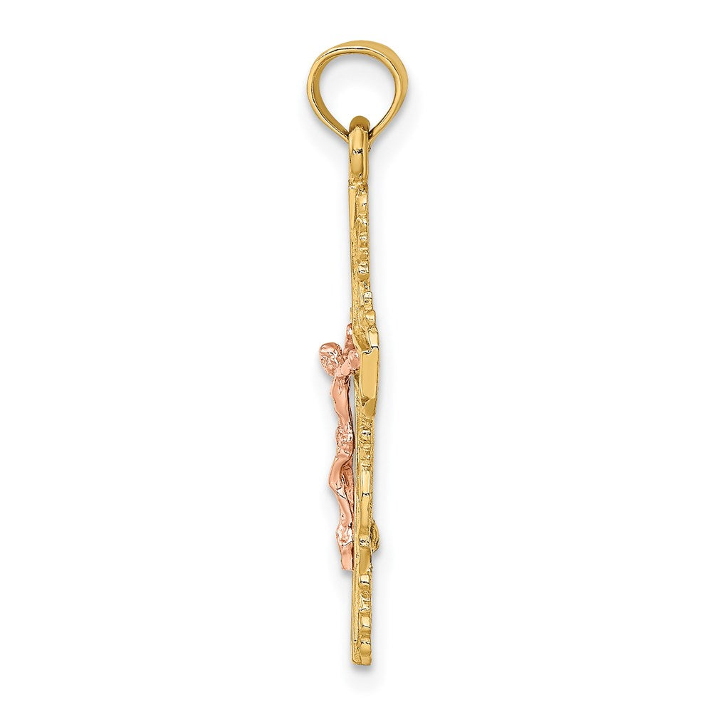 14K Bicolor mit Lace Zierde Kruzifix Charm