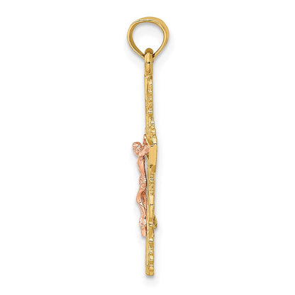 14K Bicolor mit Lace Zierde Kruzifix Charm