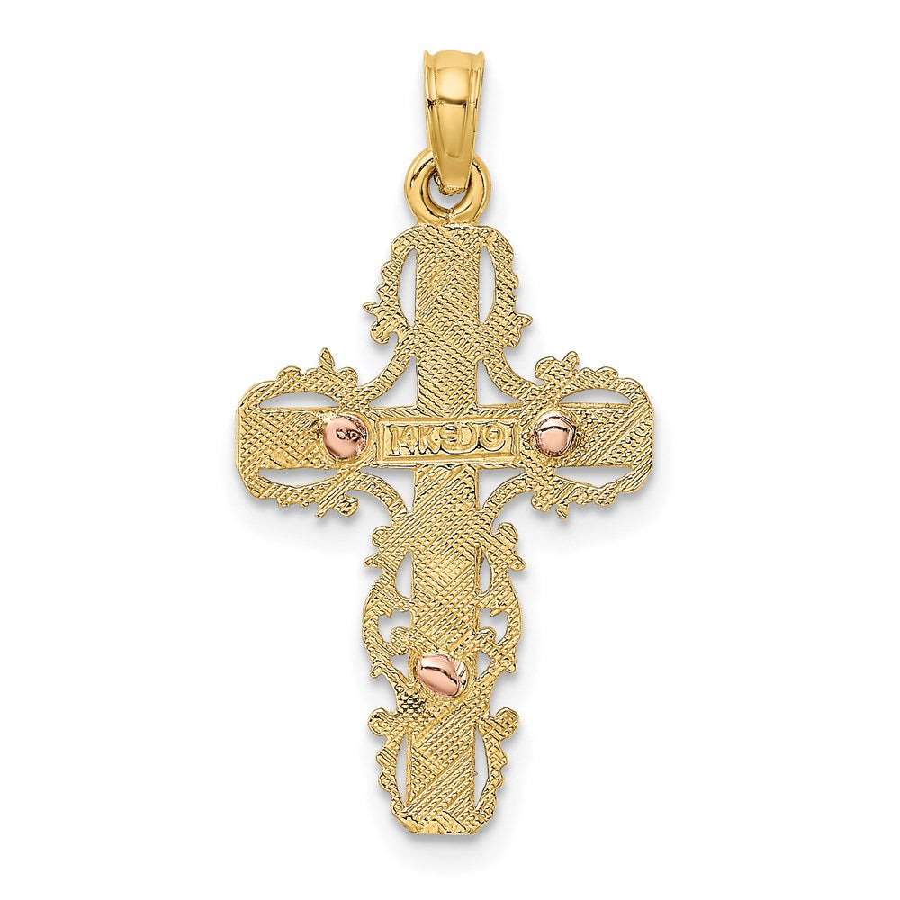 14K Bicolor mit Lace Zierde Kruzifix Charm