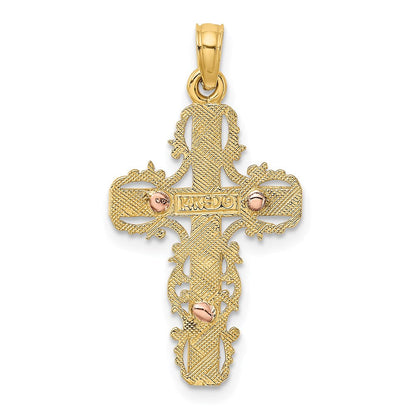 14K Bicolor mit Lace Zierde Kruzifix Charm