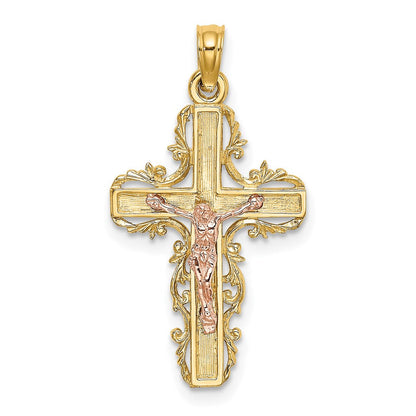 14K Bicolor mit Lace Zierde Kruzifix Charm