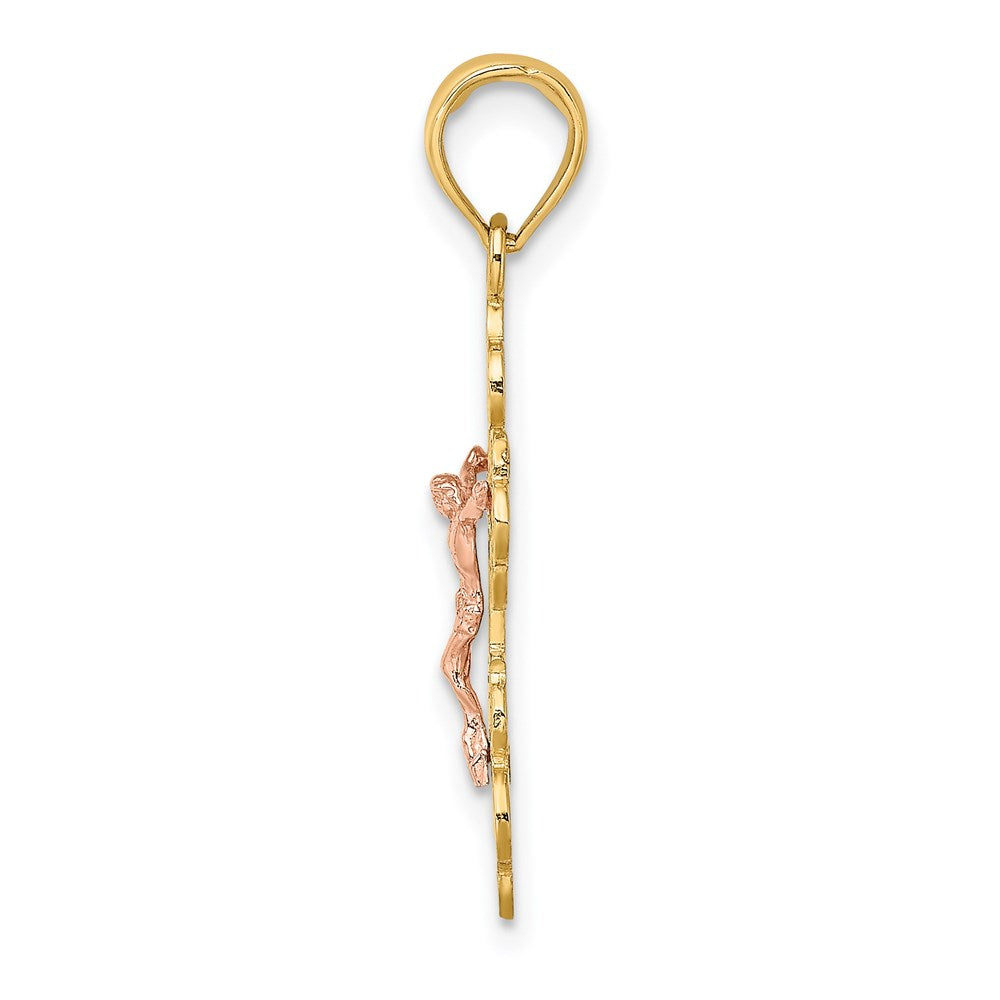 14K Bicolor Kruzifix mit Muschel Zierde Charm