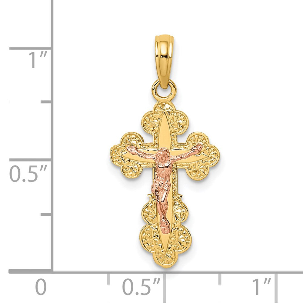14K Bicolor Kruzifix mit Muschel Zierde Charm