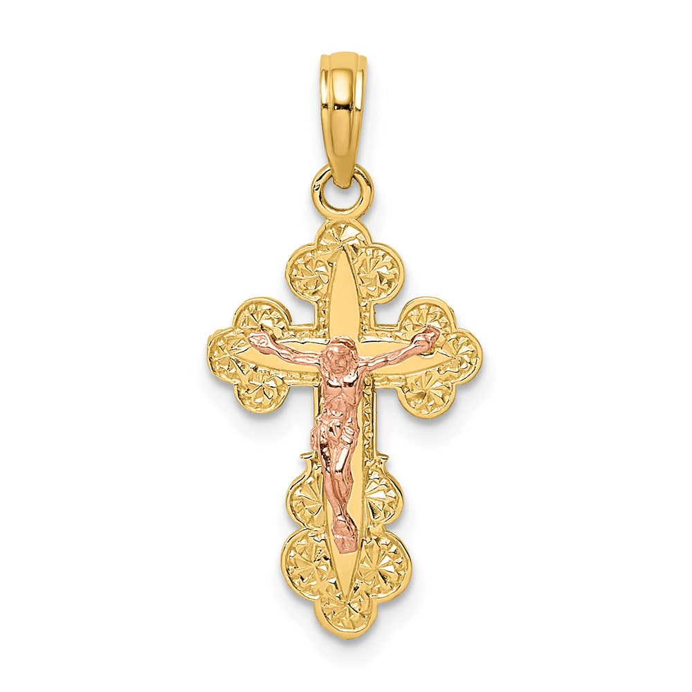 14K Bicolor Kruzifix mit Muschel Zierde Charm