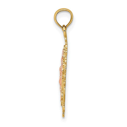 14K Bicolor mit Lace Zierde Kruzifix Charm