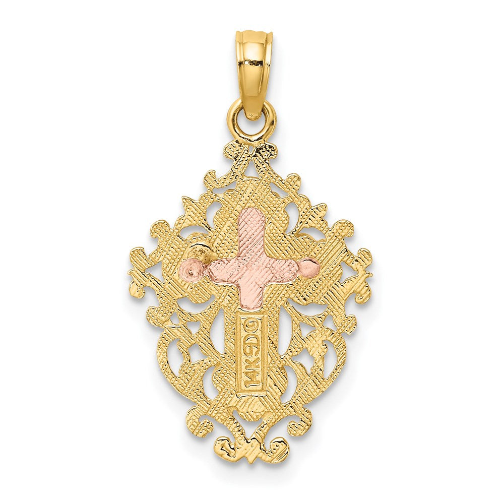 14K Bicolor mit Lace Zierde Kruzifix Charm