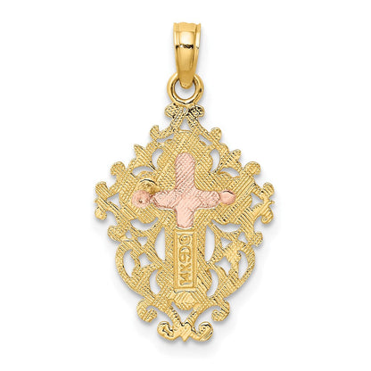 14K Bicolor mit Lace Zierde Kruzifix Charm