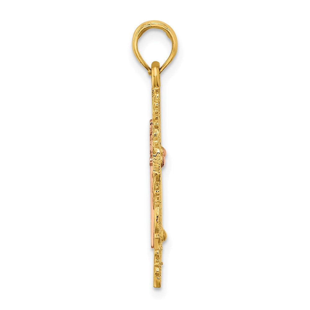 14K Zweifarbiges Gold Kreuz-Charm mit Zweifarbigem Gold-Spitzenbesatz