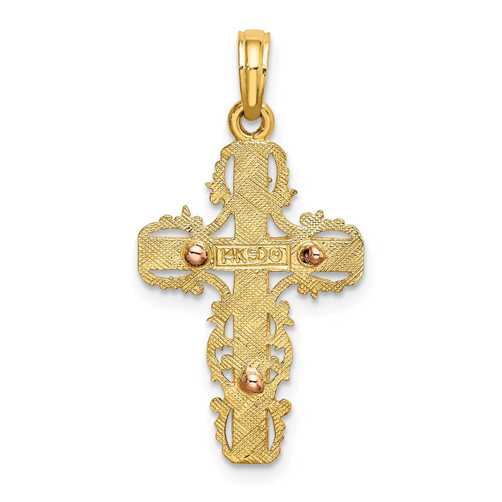 14K Zweifarbiges Gold Kreuz-Charm mit Zweifarbigem Gold-Spitzenbesatz