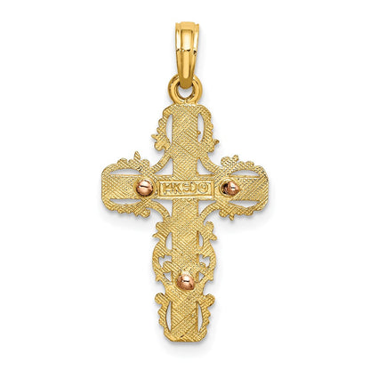 14K Zweifarbiges Gold Kreuz-Charm mit Zweifarbigem Gold-Spitzenbesatz