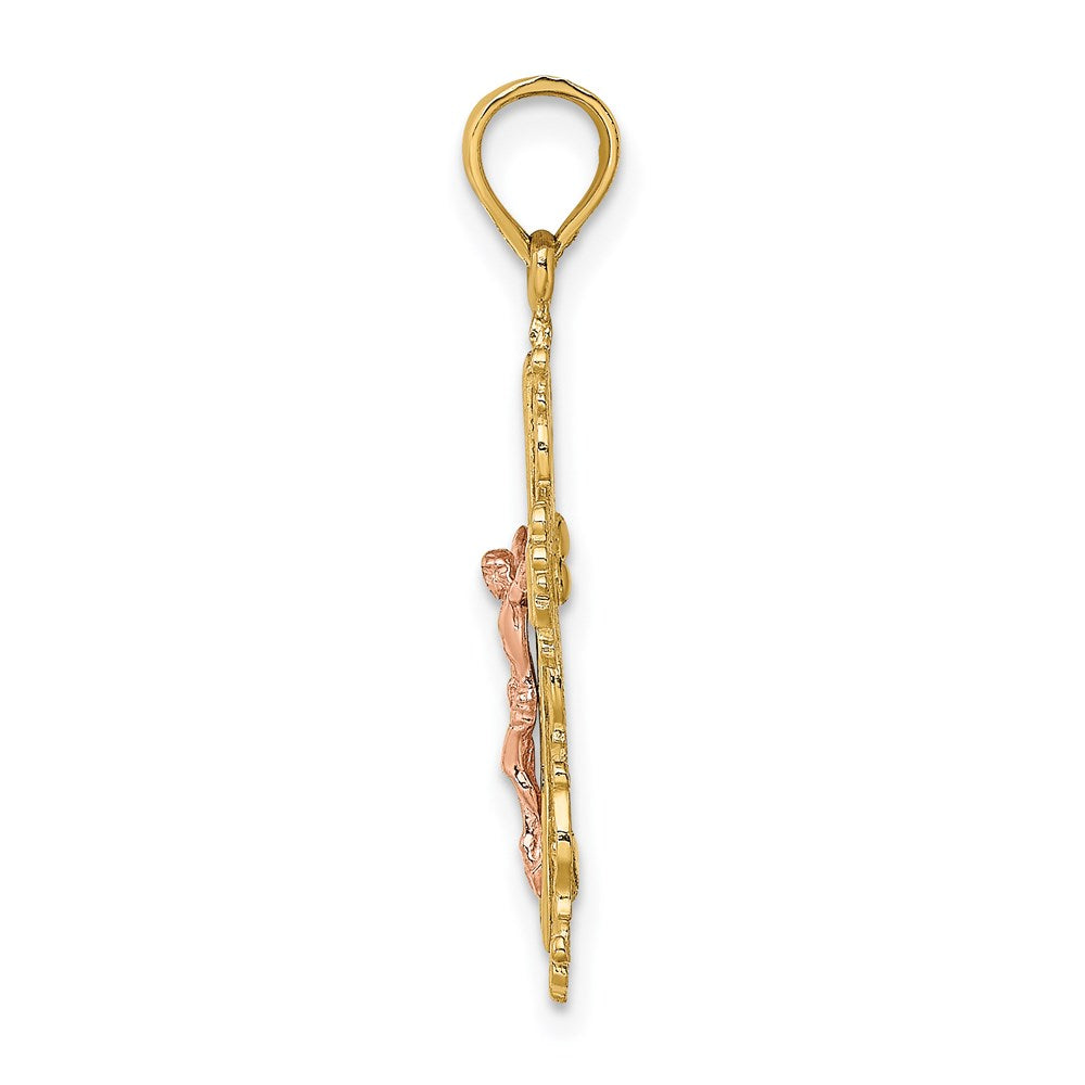 14K Bicolor Kruzifix mit Lace Zierde Charm