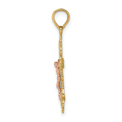 14K Bicolor Kruzifix mit Lace Zierde Charm