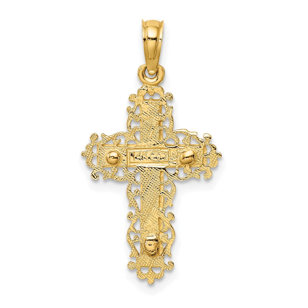 14K Bicolor Kruzifix mit Lace Zierde Charm