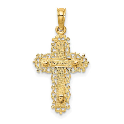 14K Bicolor Kruzifix mit Lace Zierde Charm