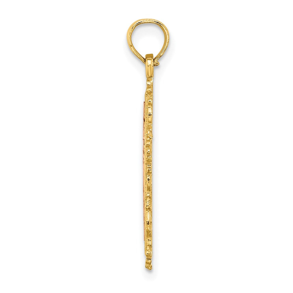 14K Bicolor Kreuz mit Lace Zierde Charm