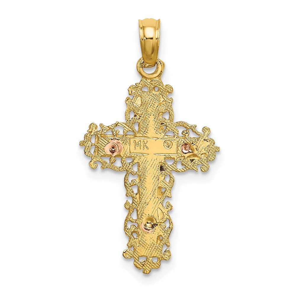14K Bicolor Kreuz mit Lace Zierde Charm
